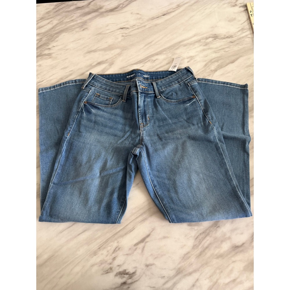 Old Navy Womens Mid Rise Power Slim Straight Blue Jeans Short 4 NEW